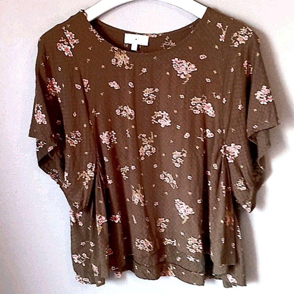 Lucky Brand Blouse - Green w/Pink Flowers